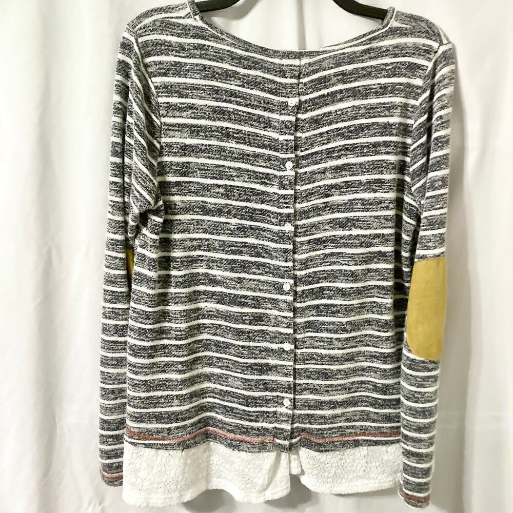 Hem & Thread Women's Large Knit Striped Top Button Back Lacy Detail - Picture 3 of 10
